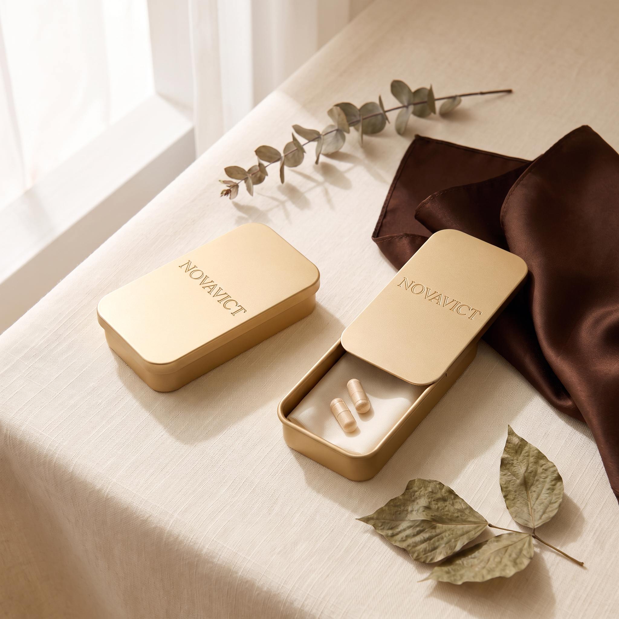NOVAVICT travel tin for Kudzu capsules, discreet for the road