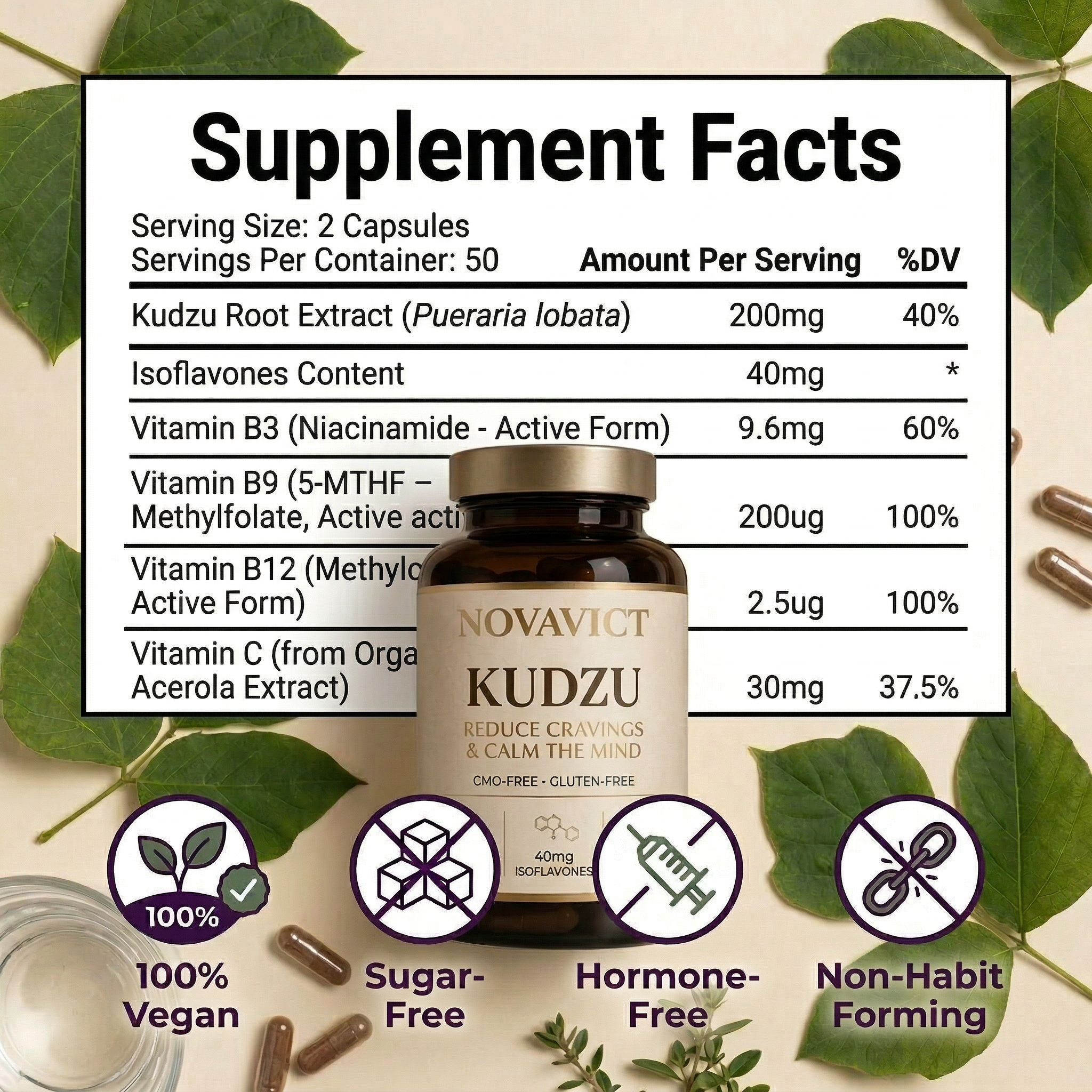 Kudzu - 40 mg of Isoflavones - 100% Natural