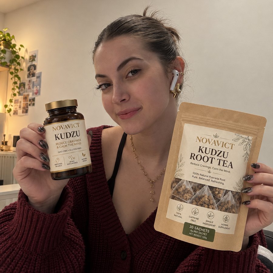 Novavict customer with Kudzu capsules and Kudzu root tea